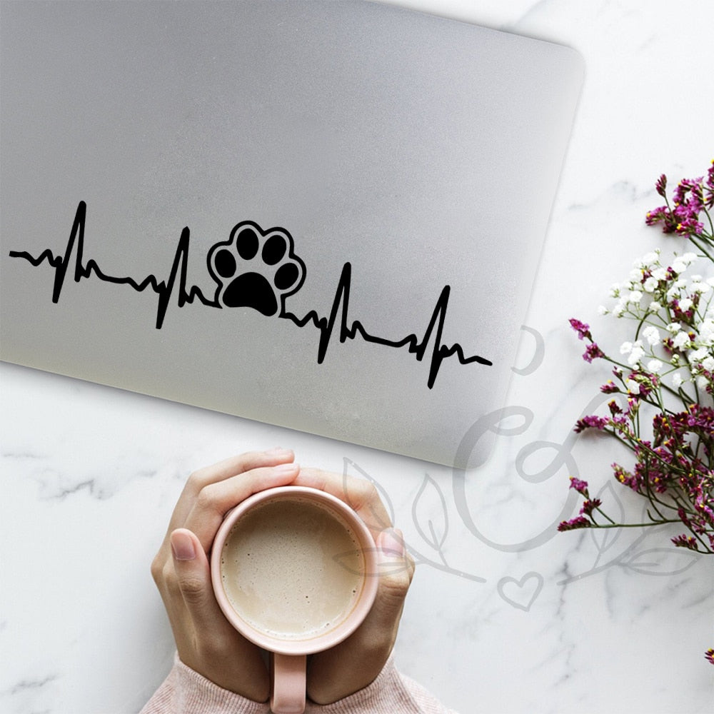 Paw Print Heartbeat Laptop Sticker