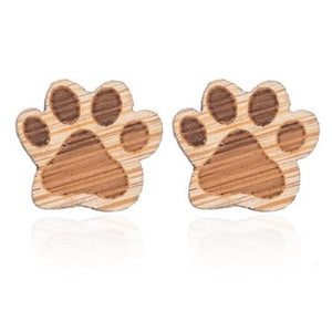 Wooden Paw Print Earrings