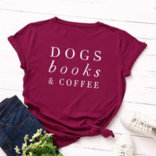 Load image into Gallery viewer, Dogs, Books, &amp; Coffee T-Shirt
