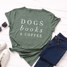 Load image into Gallery viewer, Dogs, Books, &amp; Coffee T-Shirt
